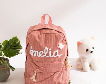 Personalized Corduroy Kids Backpack: Embroidered Name School Bag