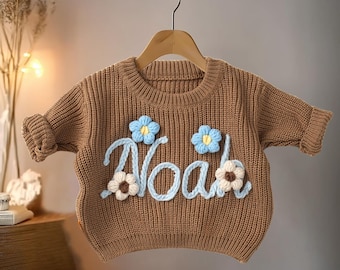 Hand-Embroidered Personalized Kids Sweater: Custom Name Jumper