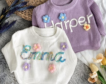 Personalized Kids Name Sweater, Embroidered Children Name, Baby Knit Sweater, Custom Baby Sweater with Name, kid Christmas Gift, Baby Gift