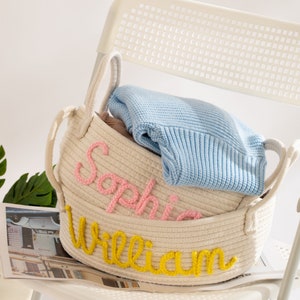 Personalized Handmade Baby Basket, Handmade Basket, Baby Gift, Baby Shower Gift, Toy Organizer, Cotton Rope Basket