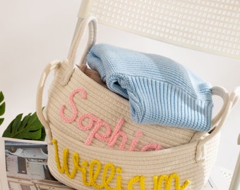 Personalized Handmade Baby Basket, Handmade Basket, Baby Gift, Baby Shower Gift, Toy Organizer, Cotton Rope Basket