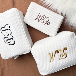 Personalized Waffle Travel Cosmetic Bag - Custom Monogram Makeup Bag, Embroidered Toiletry Bag, Bridesmaid Gifts, Gift For Her, Makeup bag