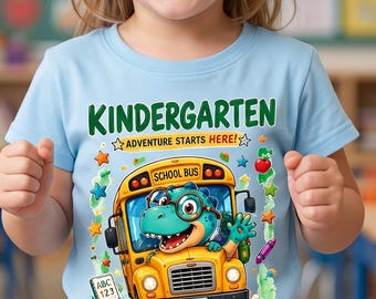 School Bus Dinosaur PNG, Kindergarten Back to School Shirt Design, Cute Dino School Bus Sublimation, First Day Kids PNG