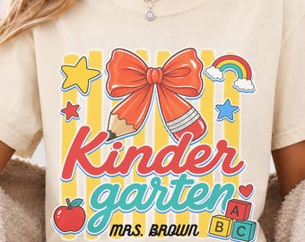 Editable Kindergarten Teacher Shirt Canva Template, Personalized Teacher Shirt PNG, Custom Teacher Name Design, Back To School Shirt, Gift