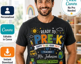 Teacher Appreciation Gift PNG, Personalized Pre-K Teacher Name Design, Editable Canva Template, Custom Teacher Gift, Instant Download