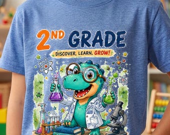 2nd Grade Dinosaur PNG, Science Dinosaur PNG, STEM School Shirt Design, Second Grade Sublimation, Back to School Science Download