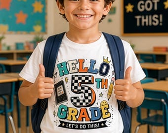 Hello 5th Grade Shirt PNG, Last Elementary Year Design, Fifth Grade Squad Shirt, Retro School Sublimation, Kids Cricut PNG File