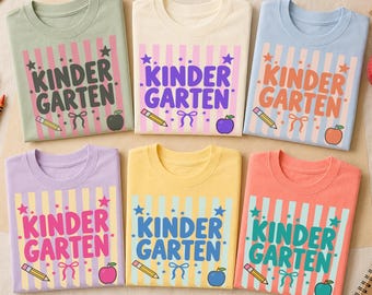 Pastel Kindergarten PNG Bundle, Coquette School Shirt Design, Back to School Sublimation PNG, Retro Kids Shirt, Commercial Use
