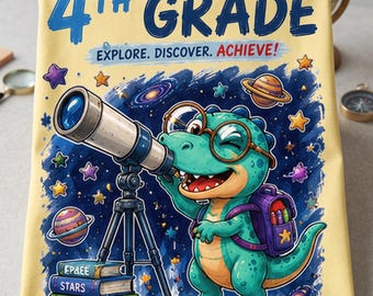 4th Grade Dinosaur PNG, Space Explorer Dinosaur PNG, Fourth Grade Shirt Design, Astronomy Sublimation, Back to School PNG