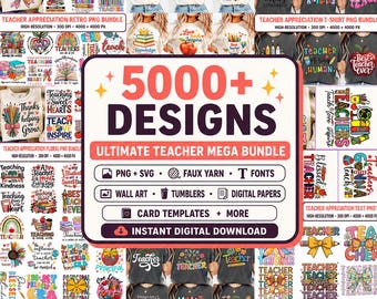 5000+ Teacher PNG and SVG Bundle, Retro Boho Sublimation and Back to School Designs