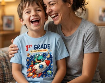 1st Grade Rocket PNG, First Grade Dinosaur PNG, Blast Off to Success Sublimation, Back to School Space Design, Kids Shirt PNG