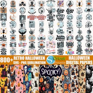 800+ Retro Halloween Bundle, Halloween shirt, Halloween Papers,  Clipart, Ghost, Hippie, Spooky Season SVG PNG Sublimation Designs