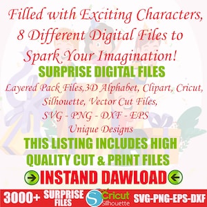 Surprise Character SVG & PNG Bundle, Fun Kids Clipart, Mystery Digital Download, Birthday Party, Kids  Party, Cute Cartoon Printables