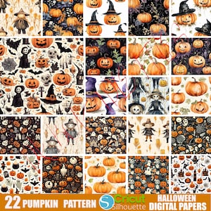 Halloween Pumpkin Pattern Digital Papers, PNG files for Scrapbooking, Fabric Printing, Invitations, Sublimation, Card Making, DIY Projects.