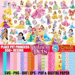 Pack Palace Pets SVG, SVG princesse, clipart numérique, animaux de compagnie mignons PNG, Belle Svg, fichiers Cricut Palace Pets, modèles imprimables