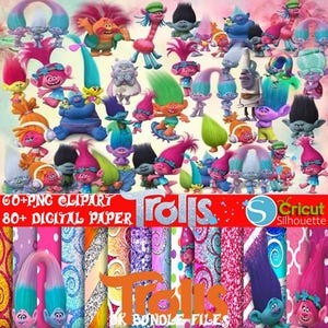 Pacchetto di sublimazione Trolls PNG, Clipart Trolls, Font e documenti, Trolls PNG per decorazioni per feste di compleanno, File PNG regalo per Cricut Trolls PNG