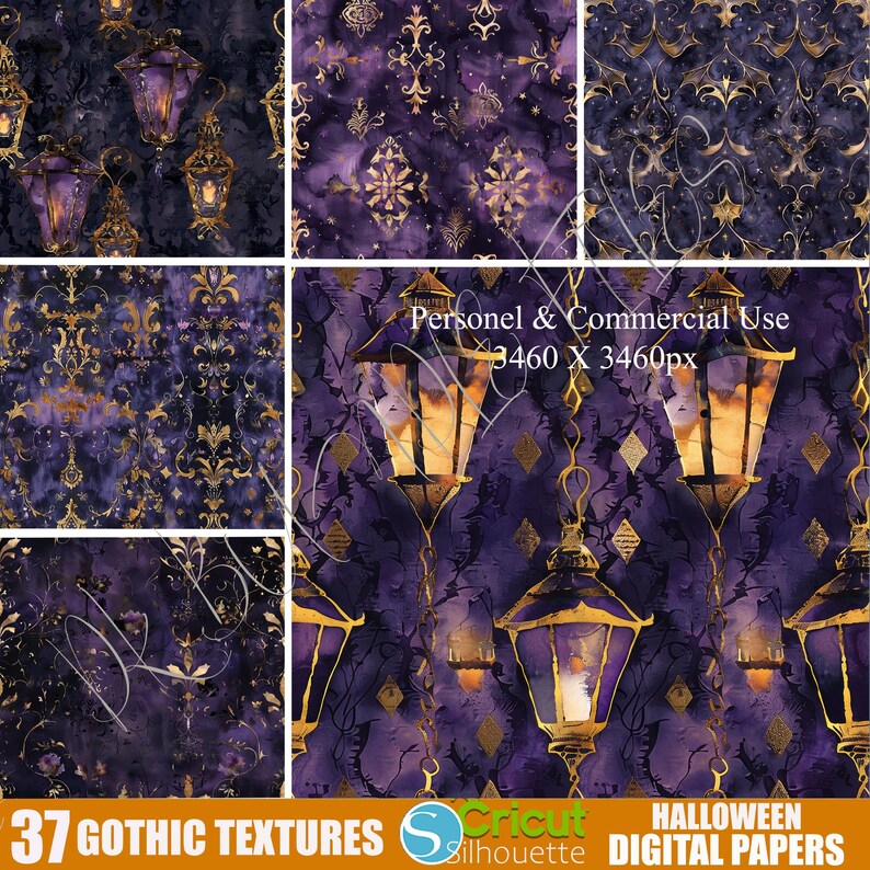 Halloween Gothic Texture, PNG Seamless Digital Papers, Spooky Pumpkin ...