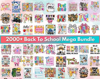 2000+ Back to School PNG Bundle, Preschool, Pre-K to Fourth Grade Designs