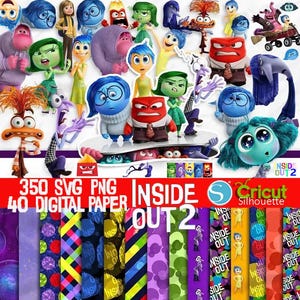 Inside Out 2 Clipart Bundle, Gioia, Tristezza, Rabbia e Ansia PNG, Inside Out SVG, Decorazioni per feste di compleanno, Cricut, File Silhouette
