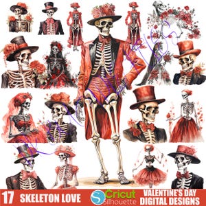 Spooky Valentine’s Day PNG Bundle, Skeleton Love, Cute Romantic Couple PNG, Cricut Files for DIY Projects, Valentine Party Decor Clipart