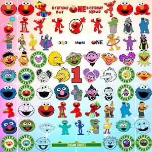 K&ouml;nnte beinhalten: Eine Sammlung von Bildern von Sesamstra&szlig;e-Charakteren, darunter Big Bird, Elmo, Cookie Monster und Oscar the Grouch. Die Bilder sind bunt und zeigen verschiedene Posen und Gesichtsausdr&uuml;cke. Der Text "Sesame Street" ist am unteren Rand des Bildes zu sehen.