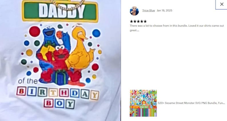 K&ouml;nnte beinhalten: Ein wei&szlig;es T-Shirt mit einem Sesamstra&szlig;e-Motiv. Das Shirt zeigt ein gr&uuml;nes Schild mit der Aufschrift "DADDY" und ein farbenfrohes Design mit Big Bird, Elmo und Cookie Monster. Der Text "of the BIRTHDAY BOY" ist in bunten Bl&ouml;cken unter den Figuren gedruckt.