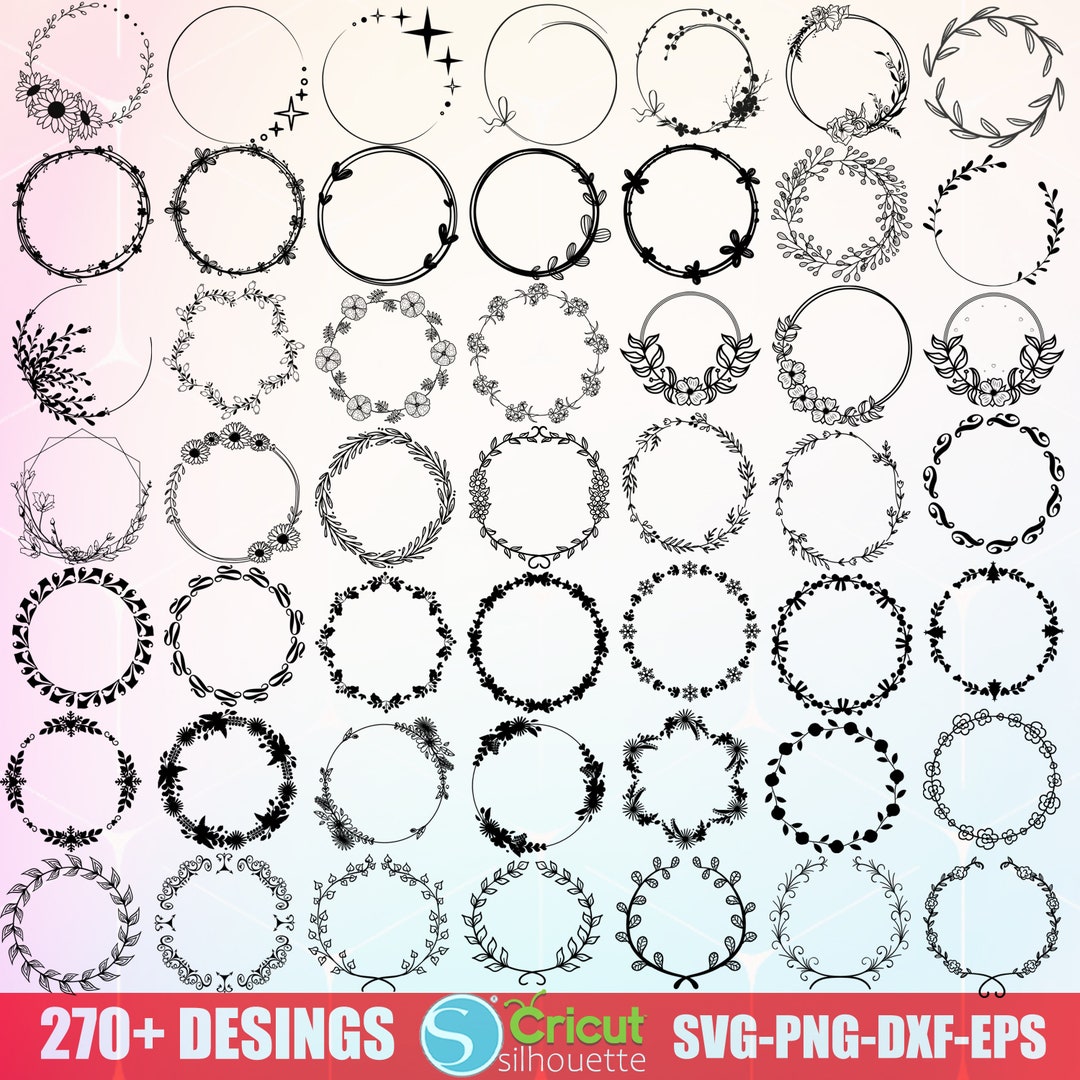 Floral SVG Bundle, Circle Wreath SVG, Botanical Frame Clipart, Layered ...