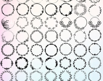 Puede incluir: Una colección de más de 270 diseños de coronas florales en blanco y negro. Las coronas son circulares y presentan varios patrones florales, incluyendo hojas, flores y enredaderas. Los diseños son perfectos para proyectos de manualidades, scrapbooking y diseño digital.