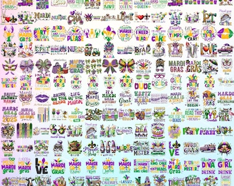 Paquete de imágenes PNG de Mardi Gras, diseños retro para camisetas de Mardi Gras, pinceladas de flor de lis, desfile del Festival Coquette, descarga digital de Nueva Orleans