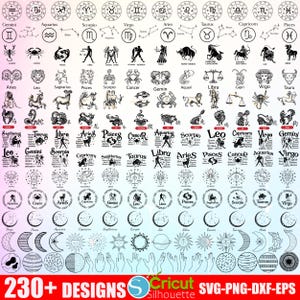Pakiet SVG Znaków Zodiaku, Clipart Horoskopu Niebiańskiego, Gwiazdy, Konstelacja Astrologii, Symbole Zodiaku dla Cricut i Sylwetka, Pliki Prezentów SVG