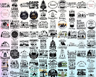 Camping SVG & PNG Pack, Summer Camp, Adventure Outdoor Cut Files, Tent Silhouette, Hiking Clip Art, Camper Life PNG, Cricut and Sublimation