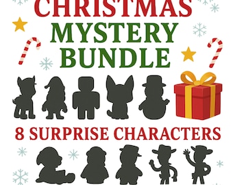 Paquete de personajes misteriosos navideños / Sorpresa para niños SVG PNG / Clipart de dibujos animados navideños para Cricut y Silhouette / Archivos digitales navideños