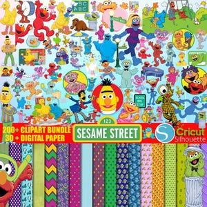 Retro Cartoon SVG Bundle, Sesame Street Birthday, Elmo, Cute Monster Clipart, Muppet Inspired Digital Download for Cricut and Sublimation