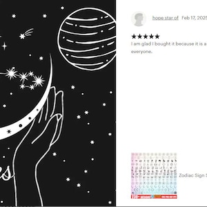Puede incluir: Ilustraci&oacute;n digital en blanco y negro del signo del zod&iacute;aco Piscis con una luna creciente y estrellas. El texto "Piscis" est&aacute; escrito debajo de la constelaci&oacute;n.