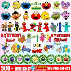 Paquete SVG de Barrio Sésamo: Elmo, Monstruo Comegalletas, Big Bird, imágenes prediseñadas de monstruos callejeros, diseños para fiestas de cumpleaños, descarga digital