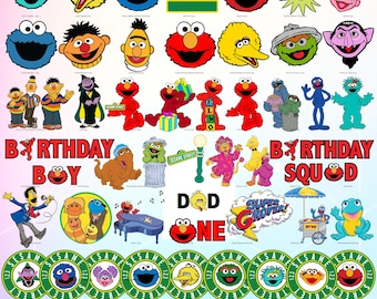 Sesame Street SVG Bundle - Elmo, Cookie Monster, Big Bird Cut Files, Street Monsters Clipart, Birthday Party Designs, Digital Download