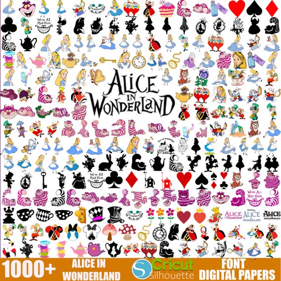 Alice in Wonderland SVG PNG Bundle, Queen of Hearts, Mad Hatter, Cheshire Cat, Red Queen, White Rabbit Clipart, T-Shirt Design Digital Files