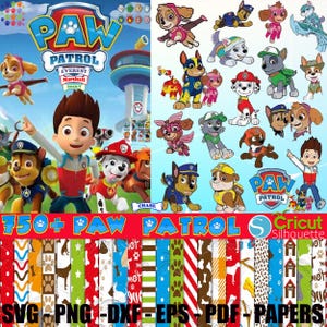 Paquete SVG y PNG de Paw Patrol, clip art de cachorros rescatados adorables, decoración de fiesta infantil DIY, archivos de corte Cricut, fondos de pantalla digitales e invitaciones de cumpleaños
