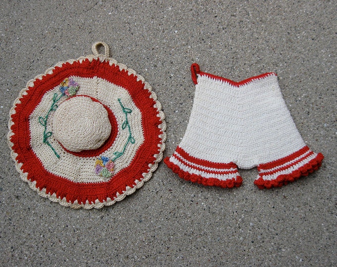 Vintage Novelty Pot Holders Set of 2 Crochet Hot Pad Hat Etsy