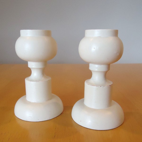 Aarikka Finland vintage pair of hand turned wood candle holders 70s