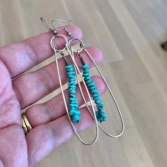 Stacked Turquoise Dangle Loop Earrings - image 2