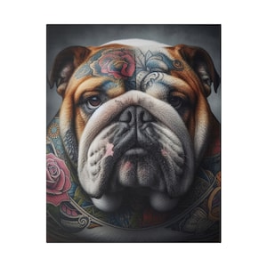 Skizzenhafte Bulldogge Leinwand Wandkunst, Englische Bulldogge Leinwand Kunst, Bulldogge Wandbehang, Haustierliebhaber Wohnkultur, Matte Leinwand Dekor, Hundewandkunst