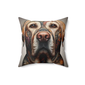 Mosaic Labrador Pillow, Decorative Dog Pillow, Labrador Cushion, Spun Polyester Sofa Pillow, Dog Themed Pillow, Dog Lover Pillow