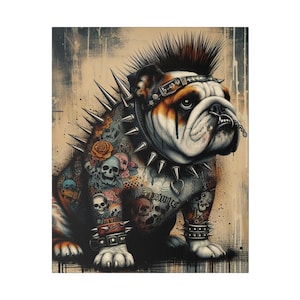 Spikes Bulldog Leinwand Wandkunst, Bulldogge Leinwand Kunst, Bulldogge Wandbehang, Haustierliebhaber Wohnkultur, Matte Leinwand Dekor, Hundewandkunst