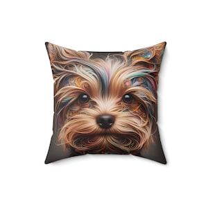 Inkbrush Yorkie Pillow, Decorative Pillow, Yorkie Cushion, Spun Polyester Sofa Pillow, Dog Themed Pillow, Dog Lover Pillow