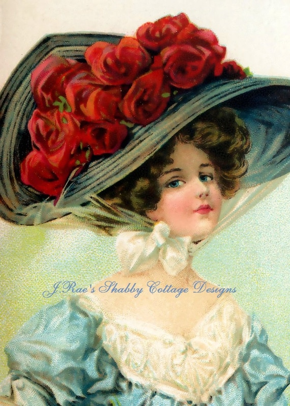 Victorian Lady Altered Art Lovely 5x7 Fabric Block