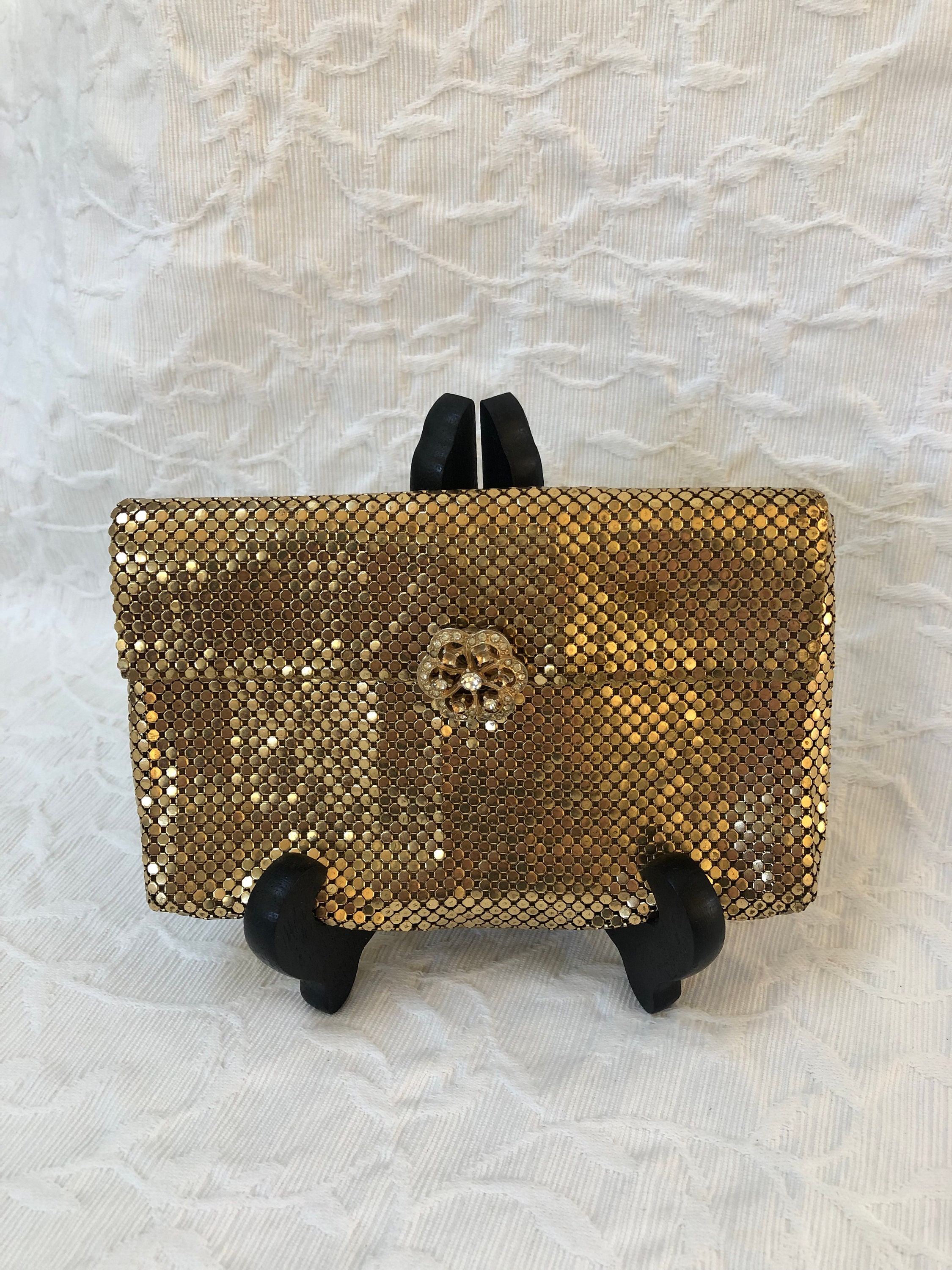 VINTAGE Gold Tone and Studded, Mesh, Clutch Purse. — http