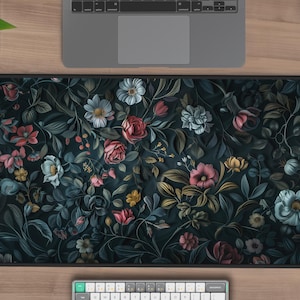 Dark Flowers Desk Mat - Stylish Large Mousepad, Best Gift for Vintage Gothic Decor Lovers, Floral Enthusiasts