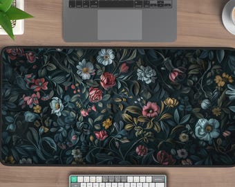 Dark Floral Desk Mat: Victorian Gothic Style Large Mousepad