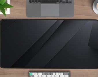 Black Edges Desk Mat, Large Sleek Modern Mousepad, Abstract Dark Desk Decor, Minimalist Office Gift, XL Desk Pad